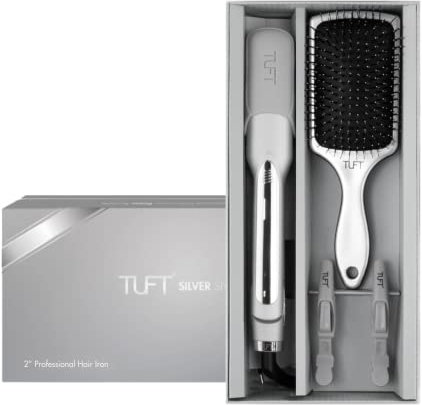TUFT Silver Snow Diamond Plus Set - Plancha para el pelo de cerámica, 2,54 cm, color plateado