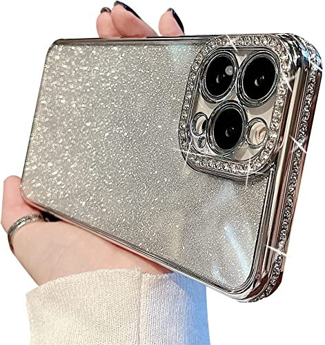 Tybiky Custodia per iPhone 12 Pro, in silicone con brillantini e strass lucidi, paraurti e obiettivo della fotocamera, per iPhone 12 Pro, argento