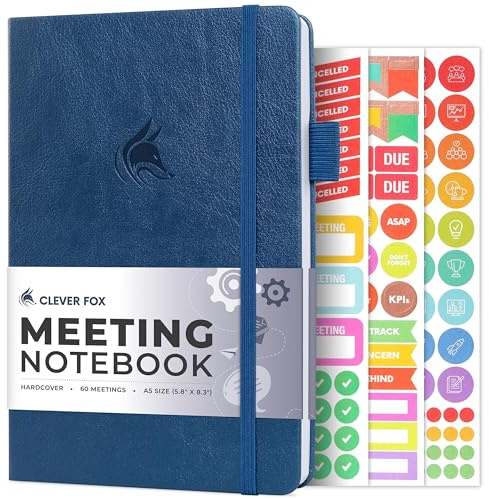 Clever Fox Meeting Notebook - Work & Business Organizer mit Notizen & Aktionspunkten - Notizblock für Projektmanagement & Meetings, A5 (Mystic Blue)