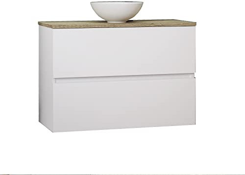 Baikal Conjunto de Mueble de Baño Ness, Especial para baños pequeños. Mueble de Fondo Reducido en 36cm, Incluye Lavabo Cerámico. Mueble MONTADO. Dos Cajones 80 cm Blanco