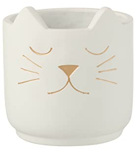 J-Line by Jolipa Cache-Pot Chaton en Ciment Blanc et Or de Grande Taille