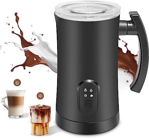 BADGESHAND Milk Frother 4 in 1 Electric Steamer 350ml Hot Cold Foamer Maker Chocolate Machine Automatic Warmer Latte Coffee Cappuccinos Macchiato, 400W, Silent Operation (Black) (ZX-NPJ-001)