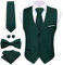 Barry.Wang Completo formale da uomo gilet con scollo a V Slim Fit casual tinta unita gilet cravatta papillon set per festa di nozze abito smoking, Verde smeraldo, 3XL