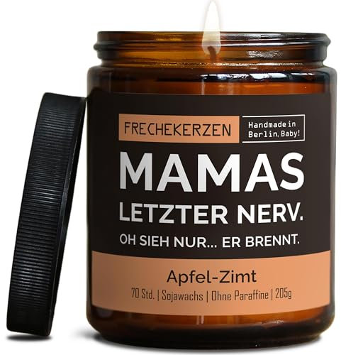 Lustige Duftkerze mit Spruch für Mama | Handgemacht aus Sojawachs | In Geschenkbox | Nachhaltiges Valentinsgeschenk | Geschenkidee Geburtstag Mutter, Beste Mama zum Muttertag |Apfel-Zimt