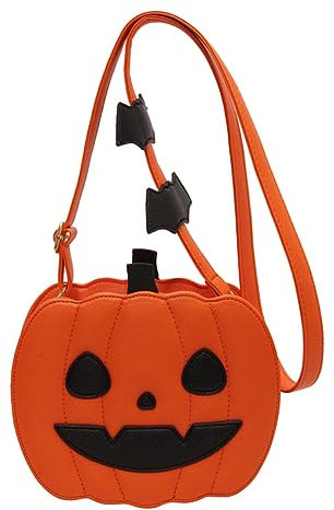 Kexpery Damen Kürbis Schulranzen PU Leder Neuheit Kürbis Handtasche mit Reißverschluss Verstellbarer Gurt Damen Alltag Halloween Tasche, Stil 3