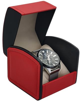 WisePoint Single Watch Case, PU Leather Watch Travel Case with Removable Cushion, Jewelry Storage Case Organizer Portable Square Watch Box Bracelet Holder for Most Watches and Smart Watch (red)