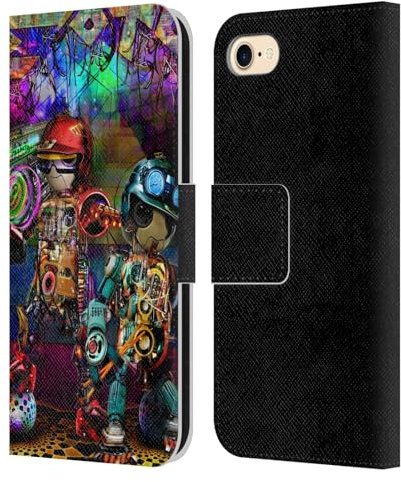 Head Case Designs Offizielle Jumbie Art Boombox Roboter Visionär Leder-Wallet-Hülle Kompatibel mit Apple iPhone 7/8 / SE 2020 & 2022