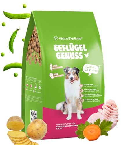 WAHRE TIERLIEBE - Geflügel Genuss - Premium Hundefutter Trocken, Made in Germany I Trockenfutter für Hunde, Getreidefrei & ohne Zuckerzusatz, Perfekt für Muskelaufbau & EIN Gesundes Fell