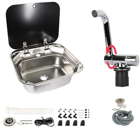 Küchenspüle Wohnmobilspüle Spülbecken Edelstahl Mit Armatur Und Deckel, Spüle Küche 1 Becken, Waschbecken Küche für Bar, Wohnwagen, Boot (Size : Rectangle)
