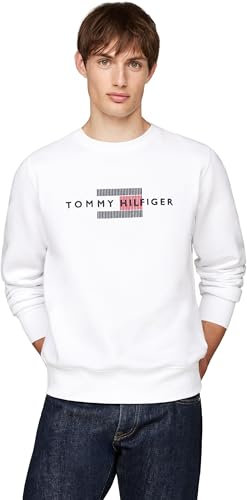 Tommy Hilfiger Men's Hilfiger Flag Embro Sweatshirt Mw0mw35541 Pullover Sweatshirt, White (White), L