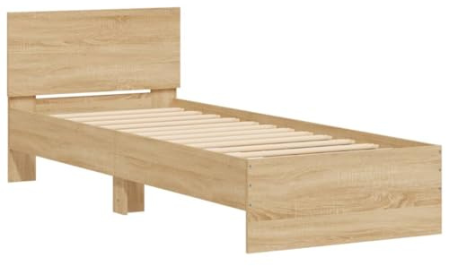 vidaXL Bettgestell mit Kopfteil und LED-Leuchten Sonoma-Eiche 90x190cm
