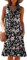 Yommay Damen Kleider Casual Sommerkleid Elegante Hochzeitsgas/Festlich Frauen Drucken Maxikleid Strandkleid mit Taschen,Blume Schwarz Rosa,XXL