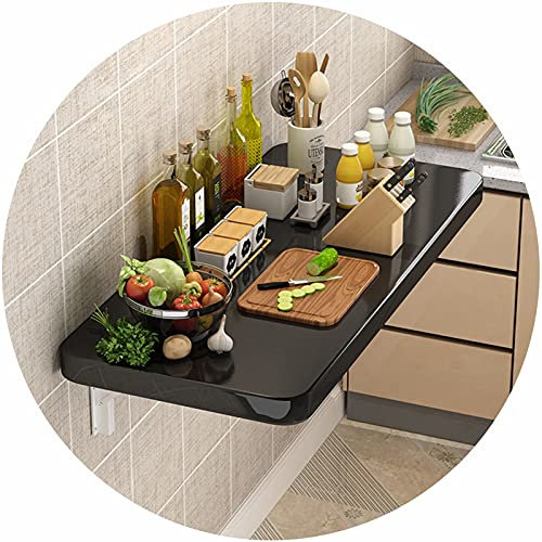 ZENFEKU Folding Work Table Wall Mounted Computer Desk Stable Sturdy for Study Balcony Kitchen Folding Table, Black 20 Sizes