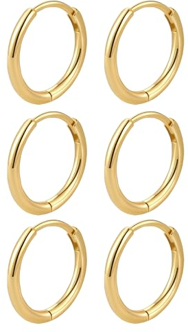Mochity 3-7 Paare Ohrringe Gold für Damen Herren, 316L Edelstahl Creolen Silber, Ohrringe 14K Vergoldeter, Hypoallergen Kleine Creolen Ohrstecker (3 Paar 14mm, Gold)