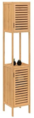 IDMarket - Meuble Colonne Salle de Bain Bambou BEA 2 Portes