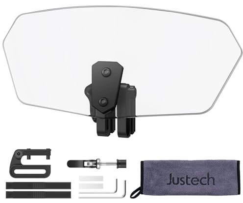Justech Motorrad Windabweiser Aufsatz Verstellbare Clip-on Windschild Spoiler Windschutz Windschutzscheibe Durchsichtige Windschutzglas 270x165x50mm Windschutzscheibenverlängerung Schwarze Halterung