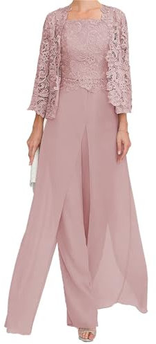 JIAJUPA Robe mère de la mariée avec veste pour mariage longueur cheville grande taille robe mère du marié robe d'invité de mariage, vieux rose, 48