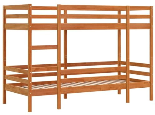 vidaXL Etagenbett, Stockbett ohne Matratze, Bett mit Leiter Leitplanken, Kinderbett Bettgestell mit Lattenrost, Wachsbraun 80x200cm Massivholz Kiefer