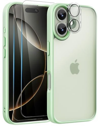 Mootobo for iPhone 16 Plus Case, 4 in 1 Phone Case with 2*Screen Protector + 1*Lens Protector, 10FT Military Grade Drop Protection case with Anti-Fingerprint Matte Back 6.7 inch - Apple Green