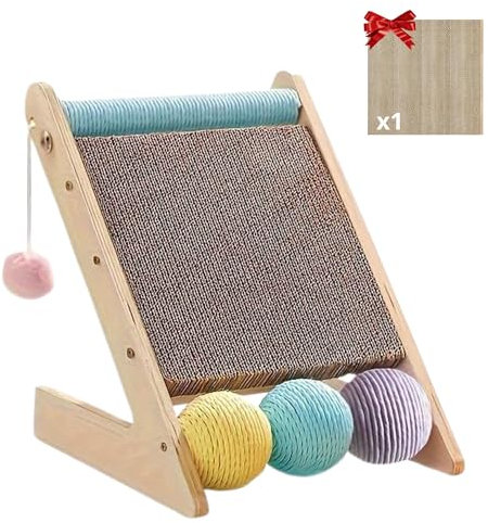 Rascador para Gatos Grandes Cartón Corrugado +1 Recambio, Juguetes para Gato Rascador Gato Rodillo de Sisal, Bolas de Lana, Ideal para Arañar y Jugar Arranhador para Gatos, Cat Scratcher BEMANZ