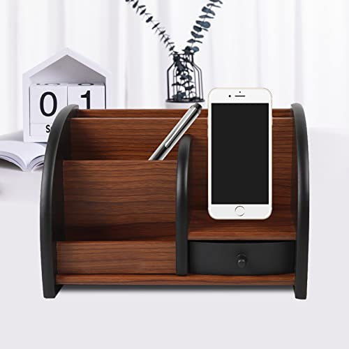 Wensiy Schreibtisch Organisator Holz mit Schublade, Stifte Organizer Stiftebox, Schreibtischablage Schreibtisch Organizer Holz für Zuhause, Büro und Schule