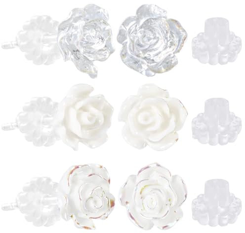 6 Stk Ohrringe für Empfindliche Ohren, Acryl Harz Ohrstecker Durchsichtige Ohrringe in Rosé Ohrstecker Metallfrei Ohrstecker in Rosé Durchsichtige Ohrstecker für Empfindliche Ohren