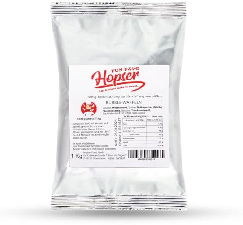 Premium Bubble Waffelteig Backmischung Egg Nugg 1 Kg für 2,25 Kg fertigen Teig für ca 25 Bubblewaffeln