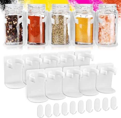 ADNEWX Gewürzregal Ohne Bohren 10 Kartenfächer Gewürzhalter Selbstklebend Abnehmbar für Küche Wohnmobil Camping Wand Schranktür Kühlschrank, Mit 10 Metallhaken