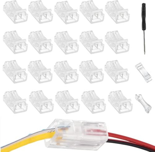 EPLZON 2 Polig 10mm LED Streifen Verbinder LED lötfrei Streifenverbinder 2Pin Verbindungskabel Verbinder für SMD 5050/3528 LED Streifen mit Schraubendreher(20Stück)