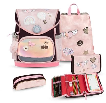 Belmil Premium Compact Plus ergonomisches Schulranzen Set 5 - teilig, AGR, Brustgurt, Hüftgurt, Magnetverschluss (405-41/P/S) (Glam 2)