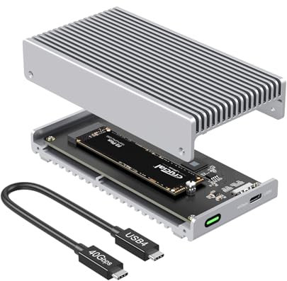 Qwiizlab Boîtier SSD externe Thunderbolt 40 Gbps sans ventilateur avec dissipateur thermique en aluminium, prenant en charge les SSD M.2 NVMe jusqu'à 8 To, argent