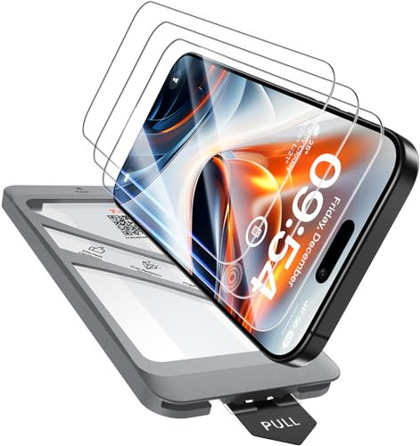 TAURI 4 en 1 Protector de Pantalla para iPhone 16 Pro Max, 3 Pack Película de Vidrio Templado + 1 Herramienta de Instalación Libre de Polvo, Anti-Rayaduras Anti-Resplandor Sin Polvo Sin Burbujas