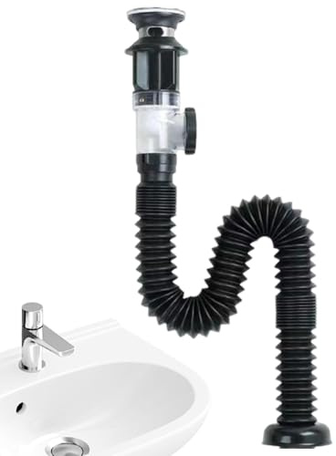Bonde d'évier de salle de bain – Tube réglable en PVC pour lavabo ou lavabo | Tube de vidange d'évier robuste | Tube anti-obstruction pour salle de bain, camping-car, cuisine, salle de bain – Facile à