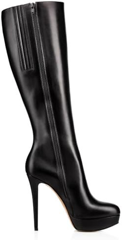 Mdrcg Scarpe da Donna Alte Fino al Ginocchio con Punta a Spillo, Cerniera Laterale, Stivali Lunghi da Passeggio al Polpaccio Medio, Stivali in Pelle Tinta Unita Impermeabili,Nero,37 EU