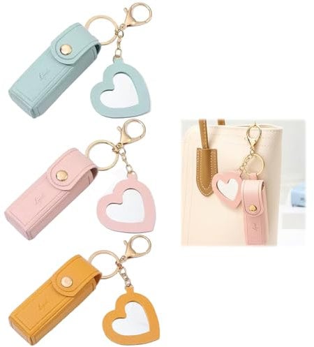 Lipstick Case, 3 PCS Lipstick Holder, Lipsticks Organiser, Lip Balm Holder, Lips Balms Keyring, Lip Gloss Keychain, Lips Balm Keychain for Women Girls (Pink,Green,Yellow)