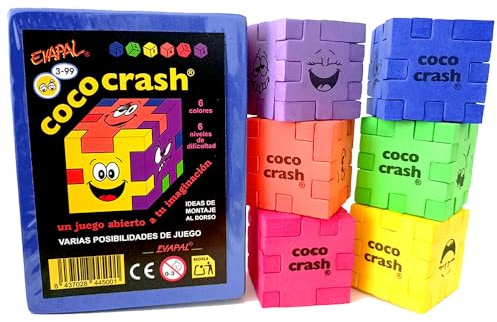 COCOCRASH - Set mit 6 3D-Puzzles aus EVA-Gummi, 6 Schwierigkeitsstufen, Spiel für Einfallsreichtum und geistige Herausforderung, Coco-Crash, das Original von Evapal, neue Version 2025