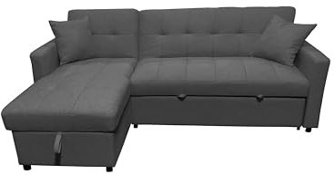 Visco Therapy Reegan L Shaped Corner Sofa Bed with Hidden Storage and Reversible Chaise, with Pocket Sprung Seats (Dark Grey)