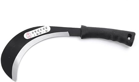 LI JIN Mezzaluna falce 180 mm, acciaio al carbonio, lunghezza totale 33 cm, lunghezza lama 18 cm, peso 100 g, ideale per giardinaggio e taglio erbacce n. 2318 (nero-1)