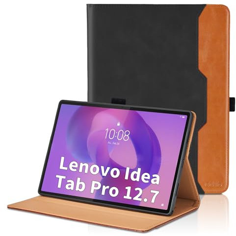Coque pour Lenovo Idea Tab Pro 12.7 Pouces 2025 Business Premium PU Cuir Cover Tablette Housse de Protection, Multi-Angle Étui avec Poche-Noir