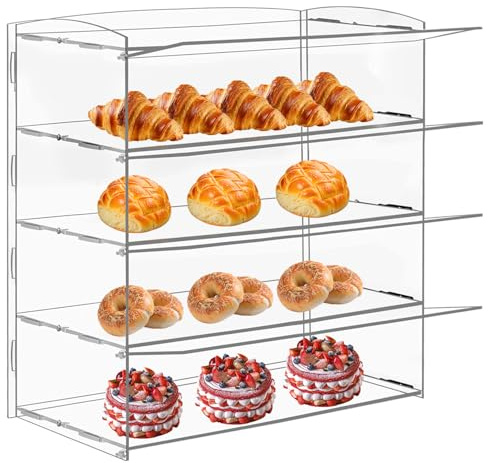 Zertylre Acryl Bäckerei Vitrine, Gebäck Vitrine, Transparent Brot Kabinett 4 Tier, Acryl Stand für Brot, Keks, Donut, Cupcake für Party, Event, Läden, 49x23x50cm