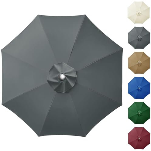 NAKIHOUSE Sonnenschirm Ersatzbezug 3m 8 Streben Terrassenschirm Bespannung Stoffbezug, Gartenschirm Ersatz-Überdachung, Sonnenschirm Bezug Für Hof, Garten, Strand, Pool, Grau