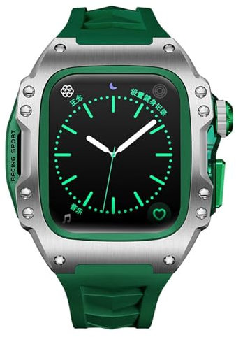 KLVN Para Apple watch band 44mm 45mm funda protectora de aleación de titanio Para iWatch S9 8 7 6 5 4 correa de reloj modificada(Green,45MM)