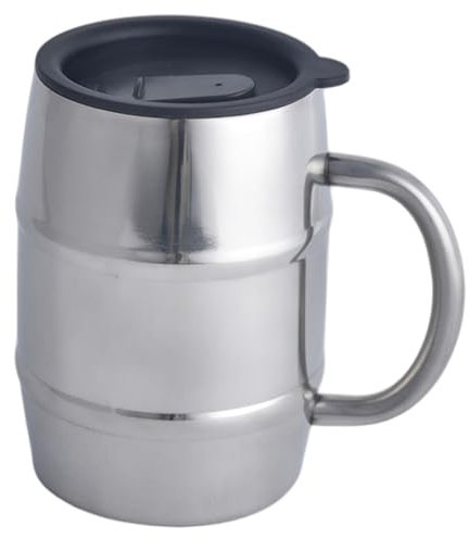MOUNTTU Bierkrug, 500 ml, Edelstahl-Isolierbierkrug mit Deckel und Griff, auslaufsicher und tragbar, Barzubehör für Kaffee kalte Getränke, Edelstahl-Bierkrug, Kaffeebecher