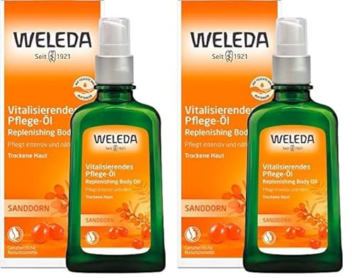 WELEDA Bio Sanddorn Körperöl - ätherisches Naturkosmetik Hautpflege Massageöl/Pflegeöl mit Sesamöl zur intensiven Pflege von trockener Haut mit fruchtigem Mandarine & Grapefruit Duft (vegan, 100ml)