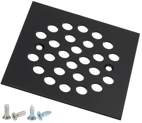 PATIKIL Shower Strainer Drain Trim Set 4-1/4 with Screw Black | 304 Stainless Steel Square Screw-in Shower Strainer Drain Cover for Bathroom Floor Lawns Landscaped Walkways Patios