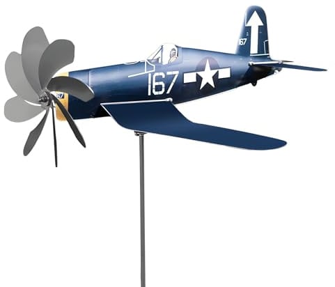 Aircraft Windrad aus Metall – Gartenwindmühle Skulptur mit Flugzeugdesign, drehender Windsensor für die Außenwindanzeige | Winddekor aus Edelstahl für