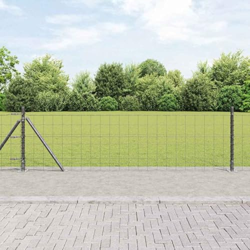 Gecheer Euro Zaun mit 7 Flanschpfosten 0.4x10 m verzinkter Stahl, Zaunstangen Metallpfähle Stahlpfosten für Drahtzäune Gartenzaun Hof Hühnerstall Außenbereich3350923