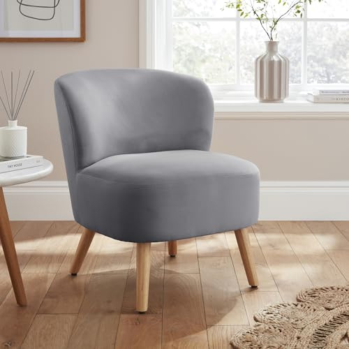 GFW Evie Velvet Accent Chair, Upholstered Occasional Chair with Curved Back & Wooden Legs