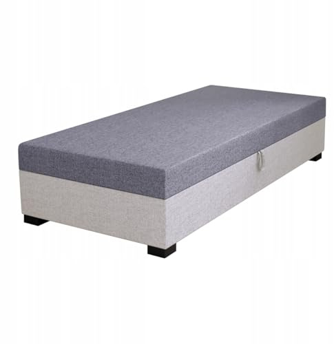 TAPCZANY24 - Boxspringbett Iwo 80x195 cm mit Schaumstoff Matratze | Bett mit Matratze, Polsterbett mit Bettkasten, Gepolstertes Einzel Bett, Schlafsofa - Grau und Weiß