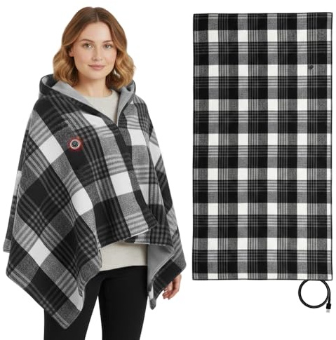 FUXNGZI Heizdecke,2 in 1 Portable Heated Shawl,Heizdecke Kabellos,140x72cm Wearable Elektrische mit 3 Temperaturstufen Wearable Kuscheldecke mit Zipper (Grau)